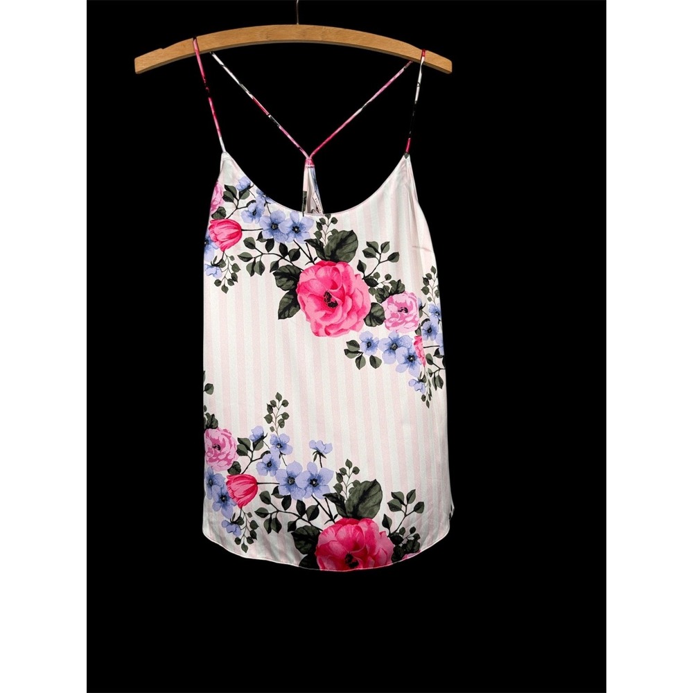 Victorias Secret Rose & Stripe Pink Spaghetti Tank Top Size M Cami Pajama NWT